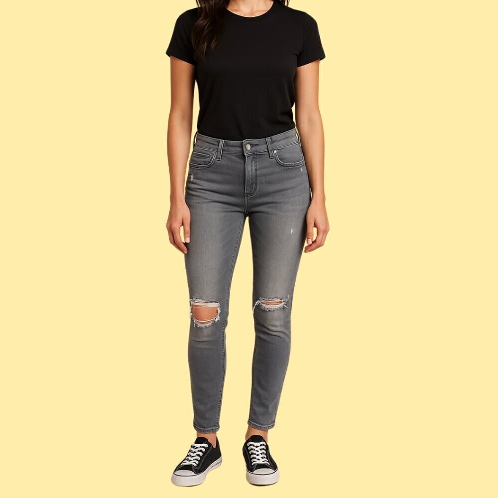 🔥 For All Mankind Ankle Skinny Distressed Grey Jeans – Size 26